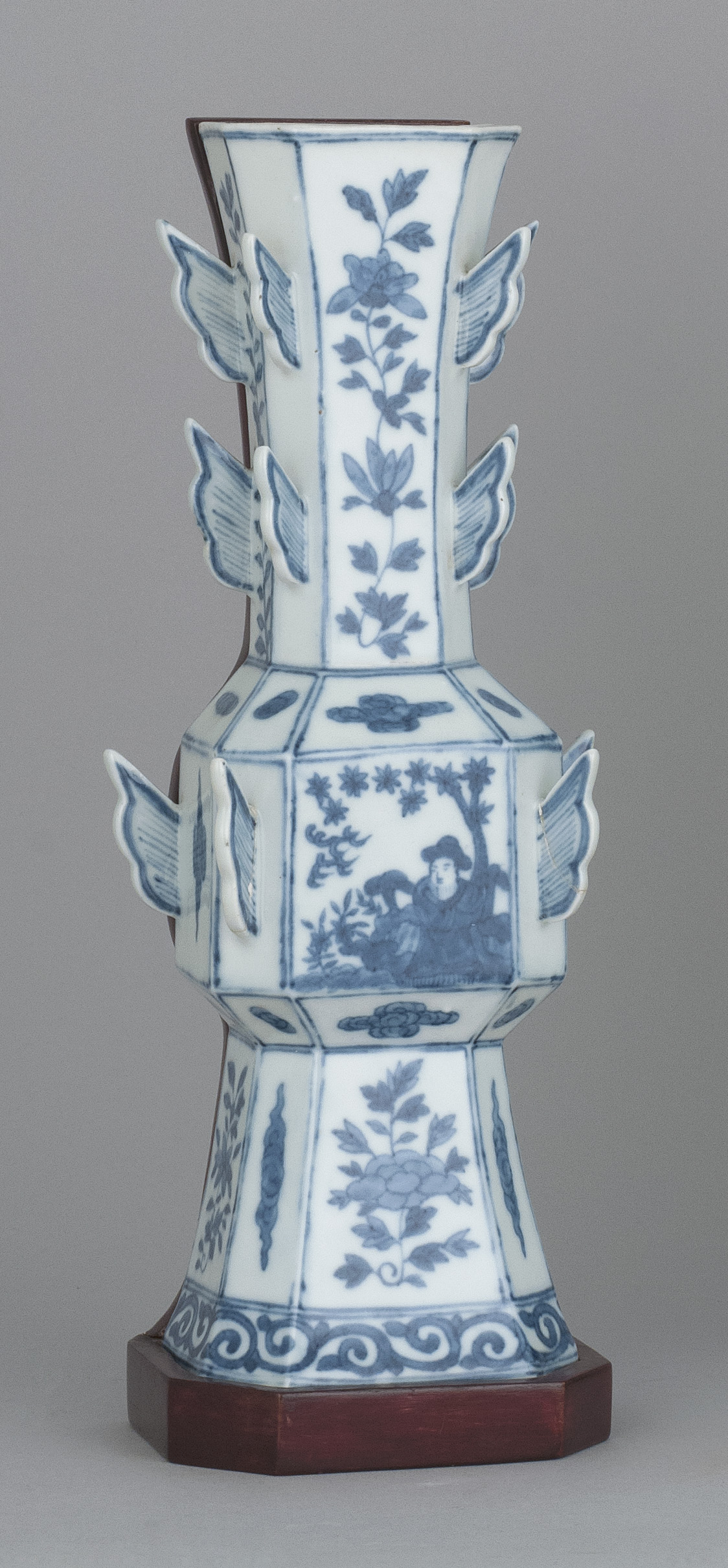 Appraisal: BLUE AND WHITE PORCELAIN WALL POCKET VASE th CenturyIn modified