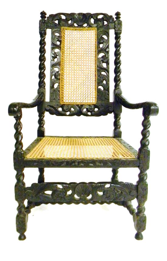 Appraisal: William and Mary armchair English shell and foliate carved crest