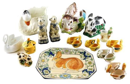 Appraisal: Group of assorted porcelain with swan and rabbit motifs fifteen