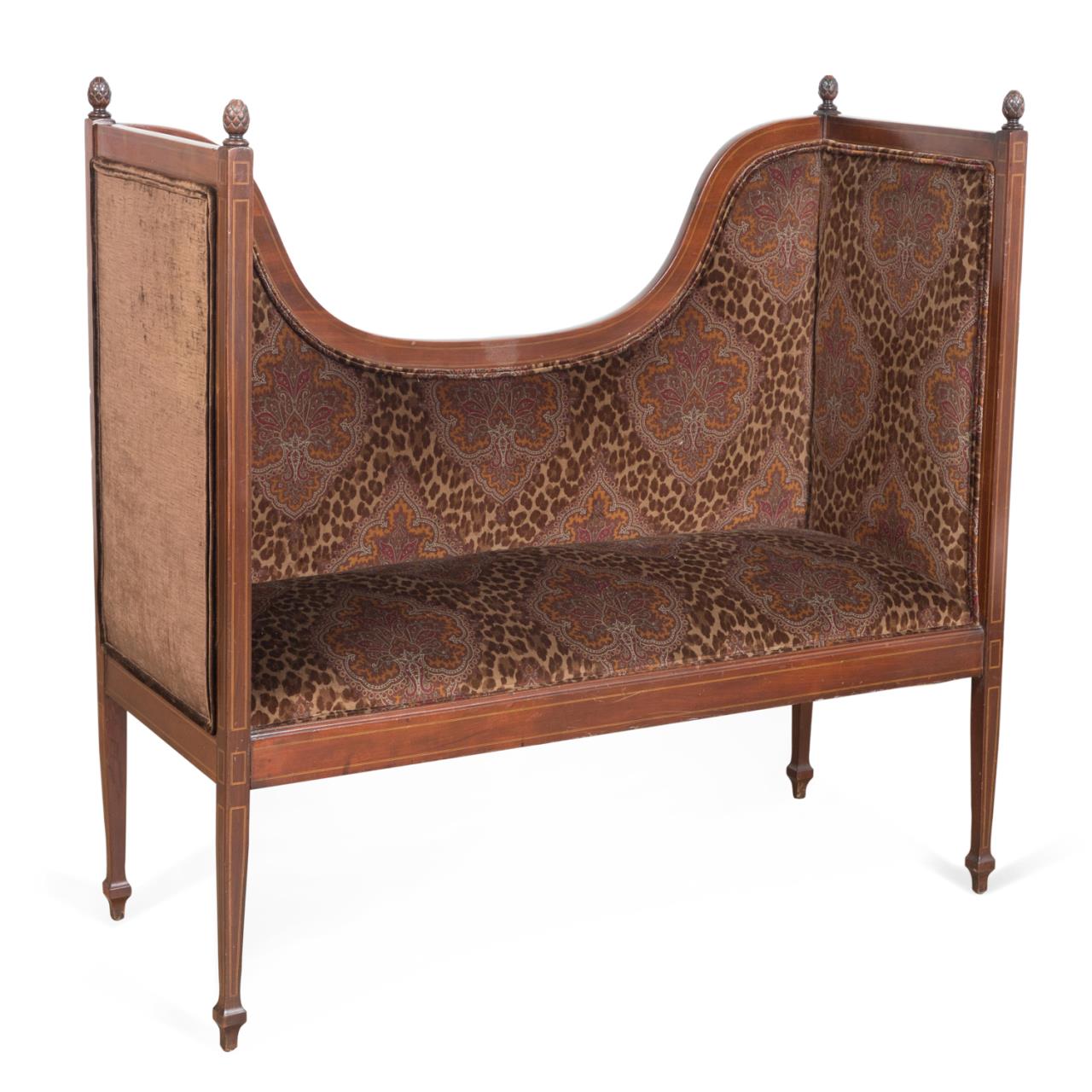 Appraisal: EDWARDIAN STYLE SWOOP BACK UPHOLSTERED SETTEE English Edwardian style mahogany