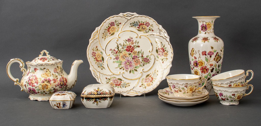 Appraisal: ZSOLNAY HAND-PAINTED FLORAL PORCELAIN SET PCS Zsolnay porcelain set hand-painted