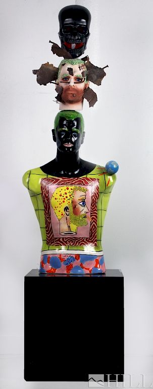 Appraisal: Modern Pop Art Figural Totem Pole Style Sculpture Mixed Media