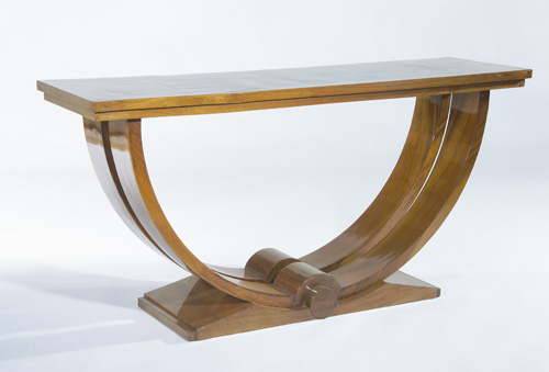 Appraisal: EUROPEAN ART DECO Console table with layered rectangular top on