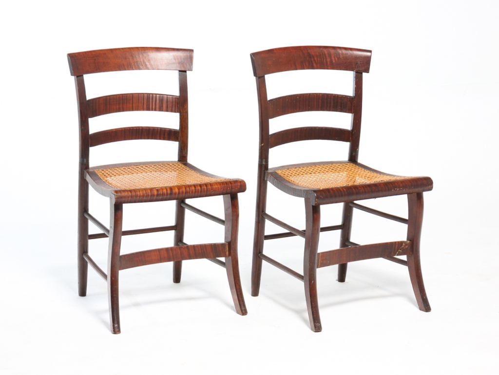 Appraisal: Second quarter th century Curved crests and slats cane seats