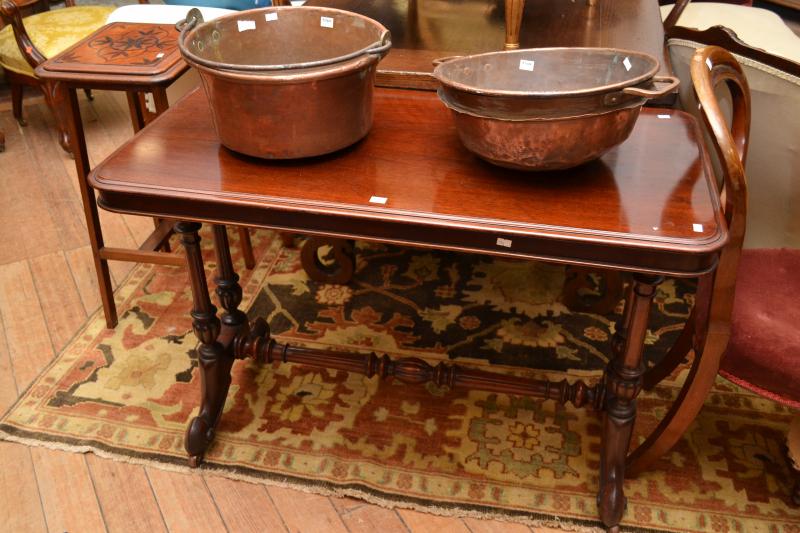 Appraisal: VICTORIAN RECTANGULAR TOP MAHOGANY STRETCHER BASED HALL TABLE VICTORIAN RECTANGULAR