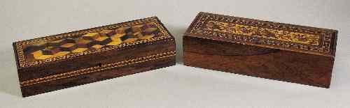 Appraisal: Two Victorian rosewood and Tunbridge ware rectangular glove boxes one