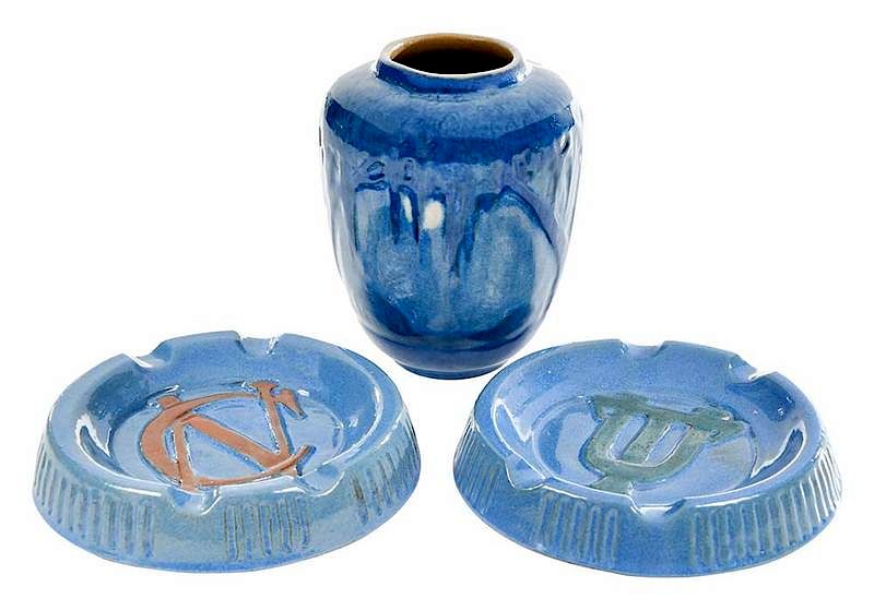 Appraisal: Newcomb Pottery High Glaze Vase Two Ashtrays New Orleans Louisiana