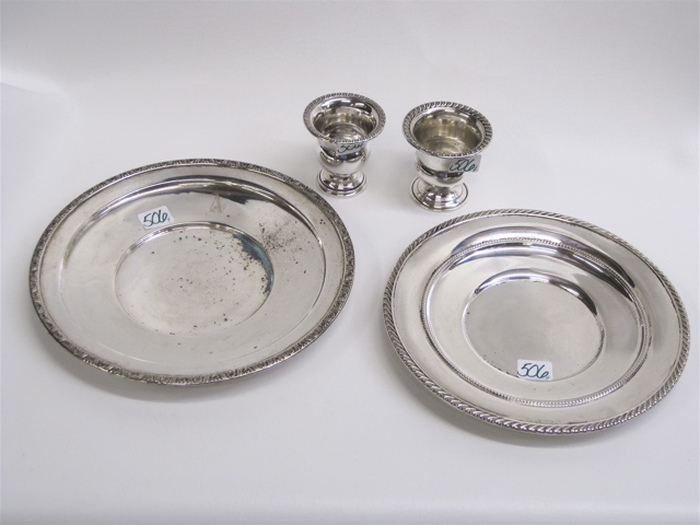 Appraisal: FOUR AMERICAN STERLING SILVER PIECES two round serving trays one