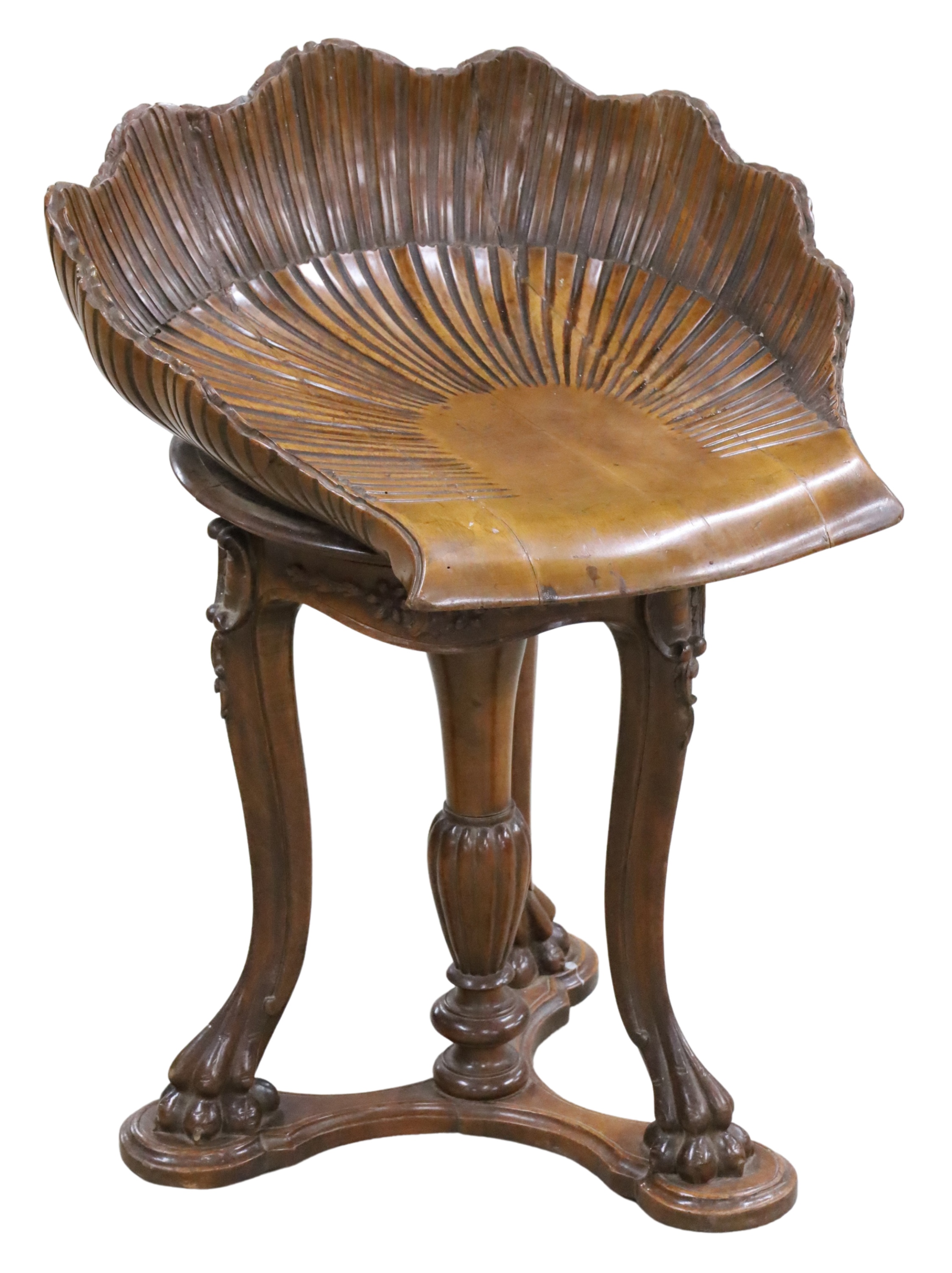 Appraisal: ITALIAN SHELL CARVED WALNUT SWIVEL STOOL Italian shell carved walnut