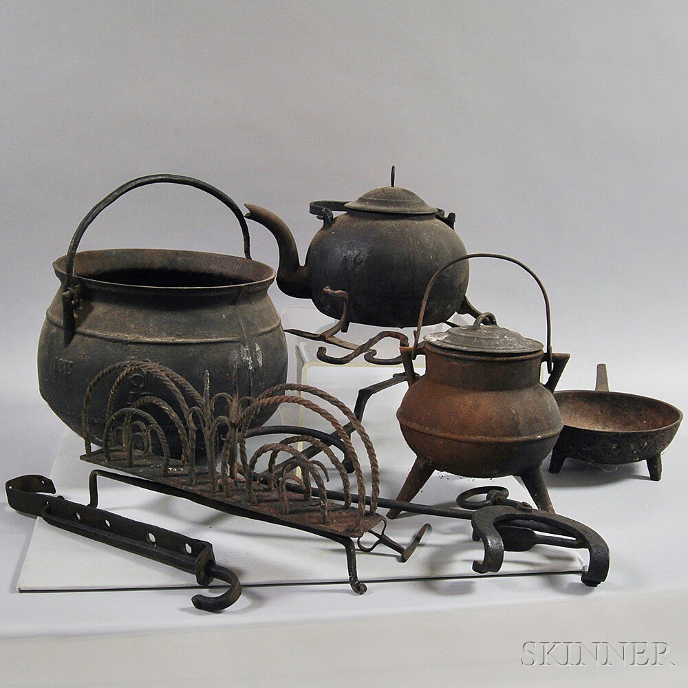 Appraisal: Thirteen Iron Hearth Items including a skillet a rotary toaster