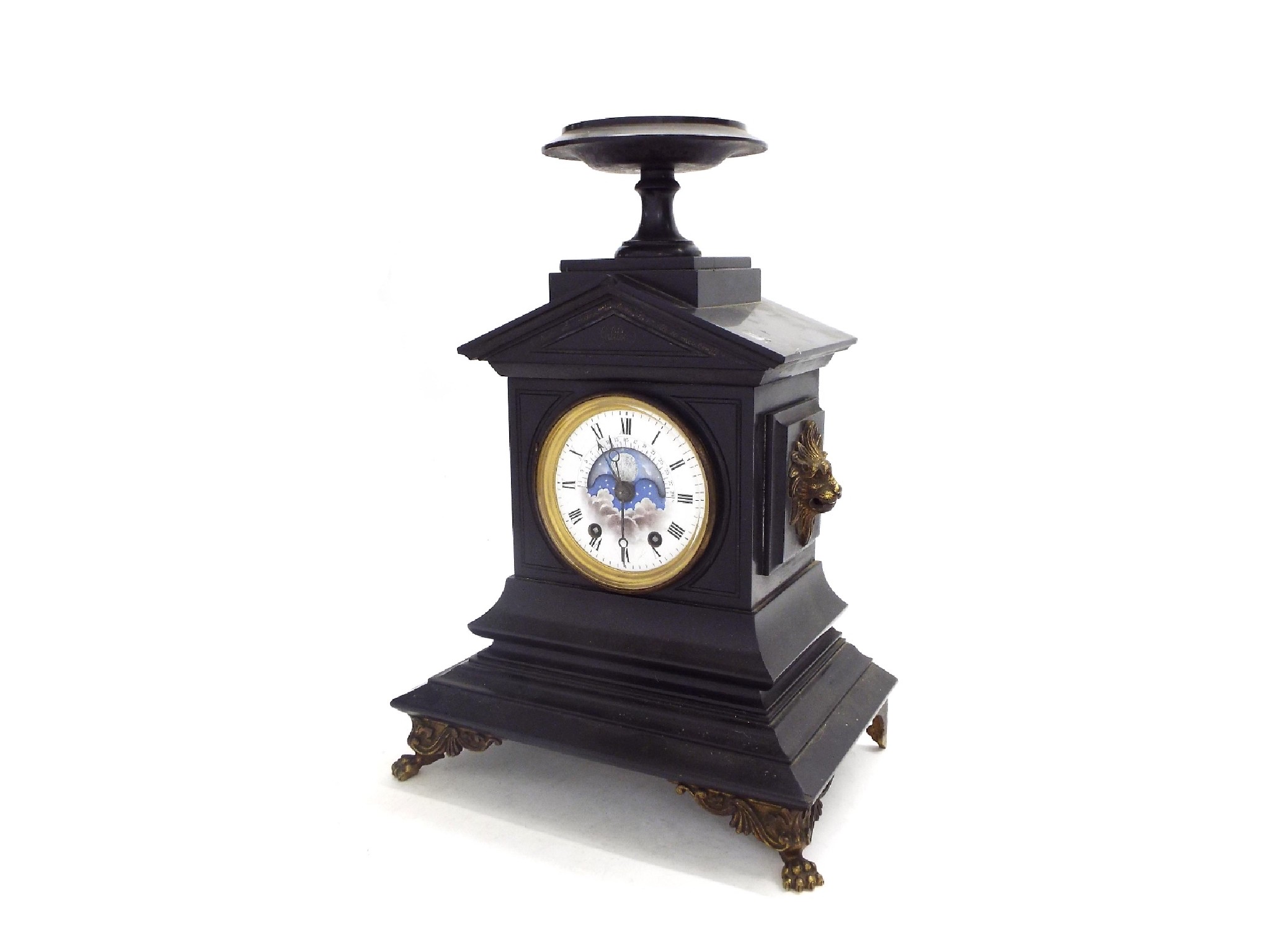 Appraisal: Good French black marble two train mantel clock the movement