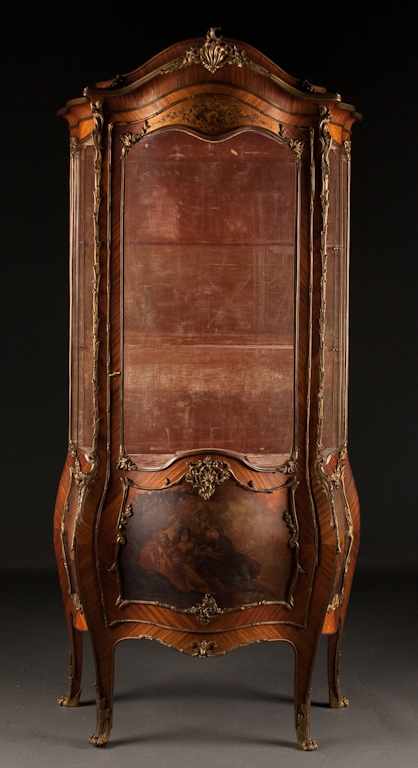 Appraisal: Louis XV style bronze-mounted rosewood Vernis Martin glass panel vitrine