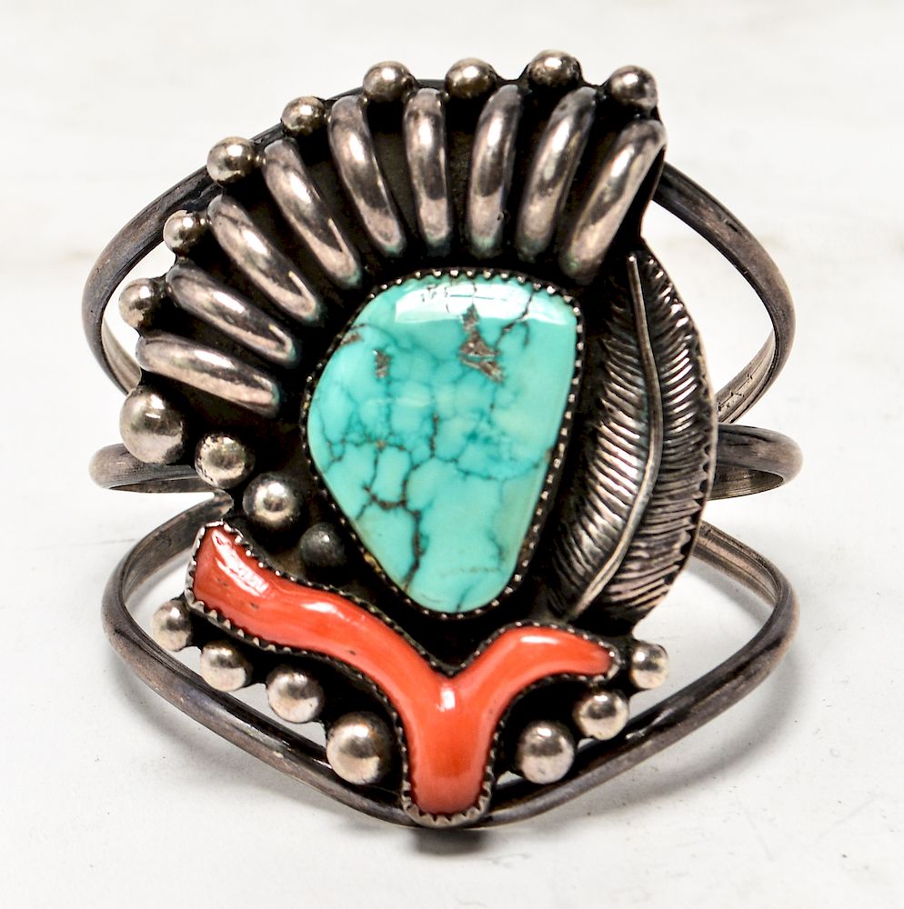 Appraisal: Southwest Native American Silver Turquoise Cuff Southwest Native American Navajo