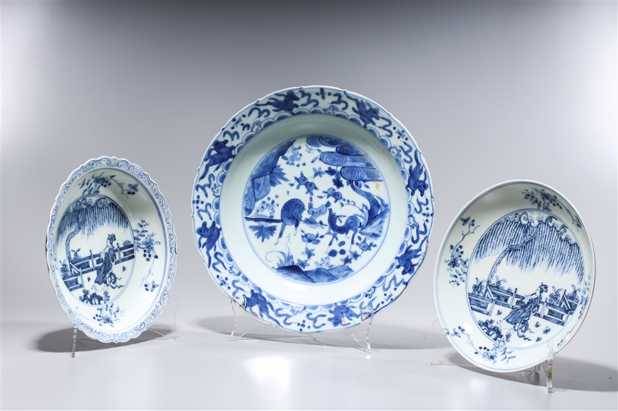 Appraisal: Group of three Chinese blue and white porcelain dishes including