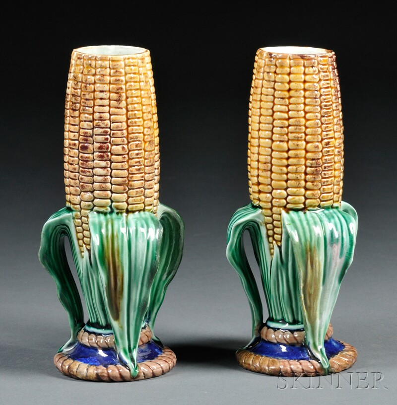 Appraisal: Pair of Wedgwood Majolica Cornhusk Vases England c each with