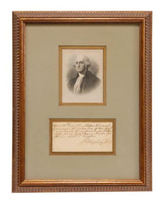 Appraisal: Framed hand written signed note by George Washington reading April