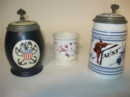 Appraisal: Two piece Lithophane base steins and mugThe blue and white