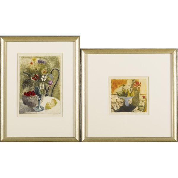 Appraisal: STILL LIFE Two lithographs depicting flowers and fruits framed Signed