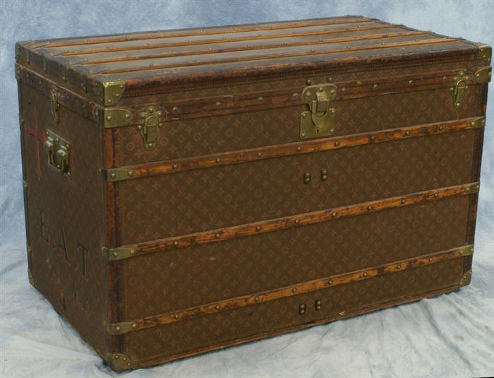 Appraisal: Extremely large Louis Vuitton trunk original wood straps wear to