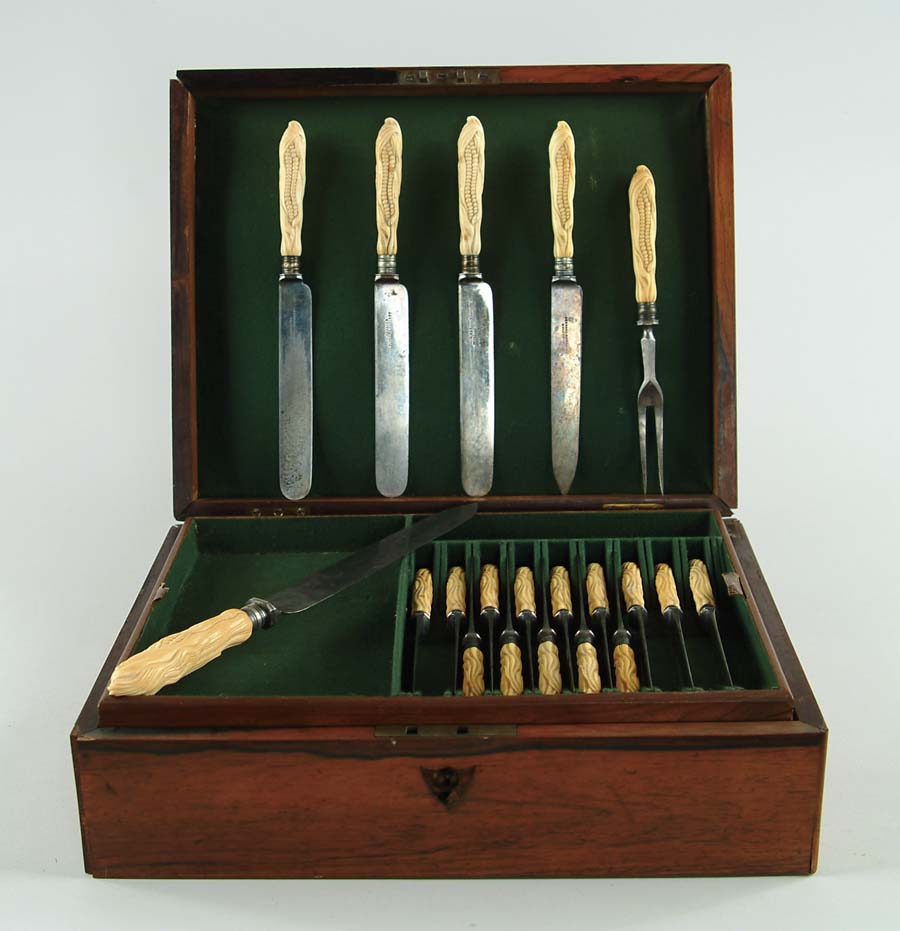 Appraisal: CASED KNIFE AND CARVING SET Set is marked J Garside