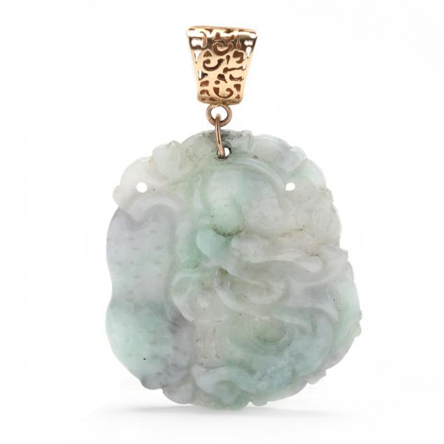 Appraisal: Carved Jade Pendant The lavender and green jade pendant carved