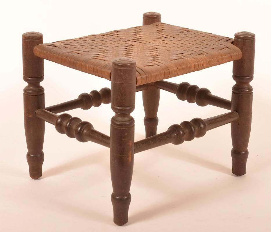 Appraisal: th Century Walnut Footstool th Century Walnut Footstool Woven oak