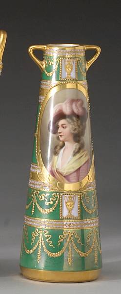 Appraisal: A Dresden porcelain portrait vase Sarah Siddons - early th