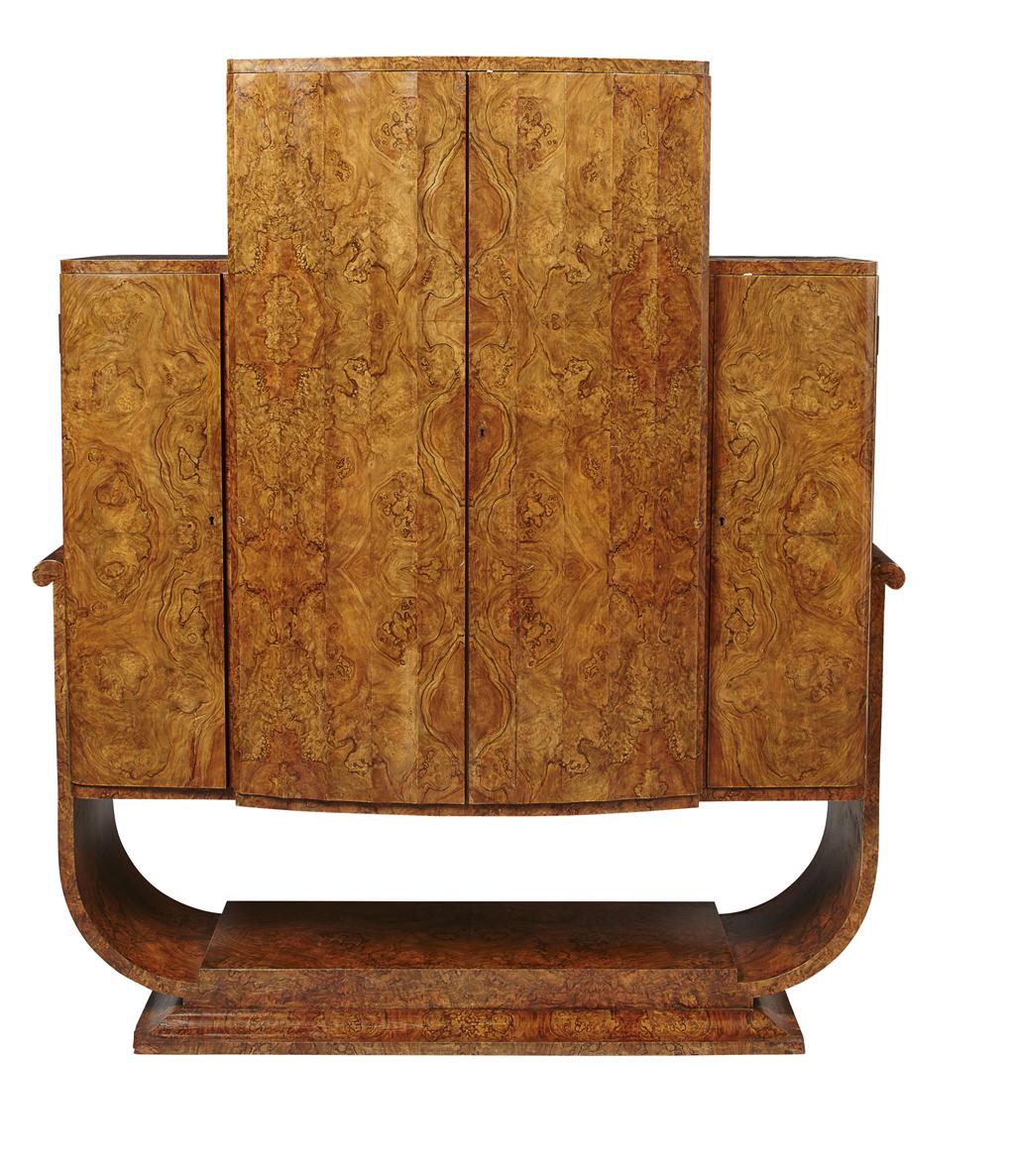 Appraisal: HARRY LOU EPSTEIN LONDON ART DECO WALNUT COCKTAIL CABINET CIRCA