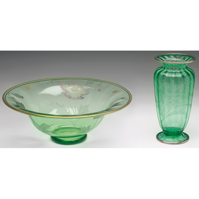 Appraisal: H P Sinclair bowl flaring form in green glass with