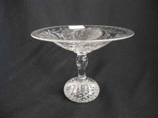 Appraisal: Pairpoint Engraved Crystal Compote elaborate floral controlled bubble base ''