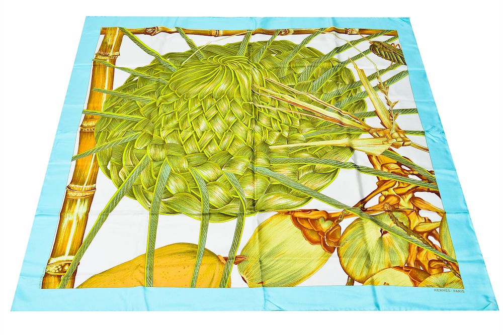 Appraisal: Hermes Jardin Creole Detail Silk Scarf Hermes silk scarf Jardin