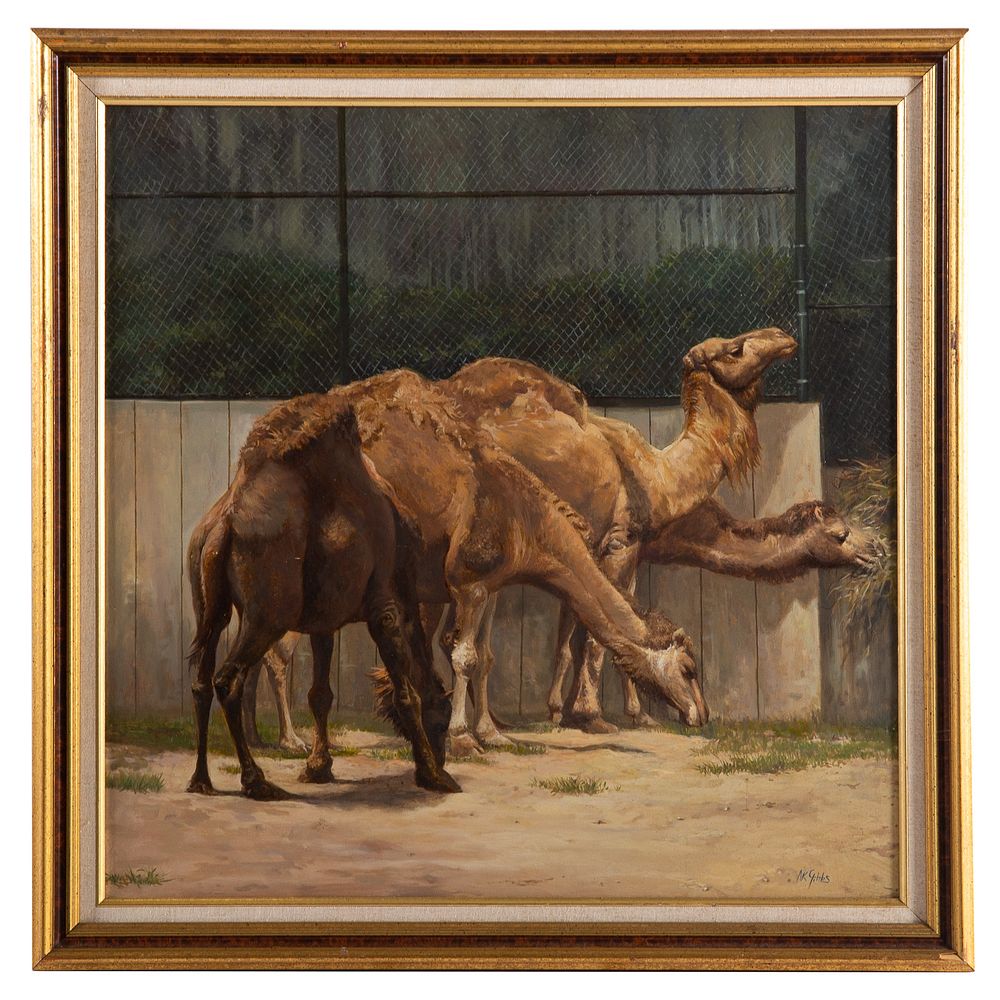 Appraisal: Nathaniel K Gibbs Camels of Druid Hill oil American -