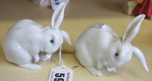 Appraisal: A pair of German porcelain rabbits incised No to the