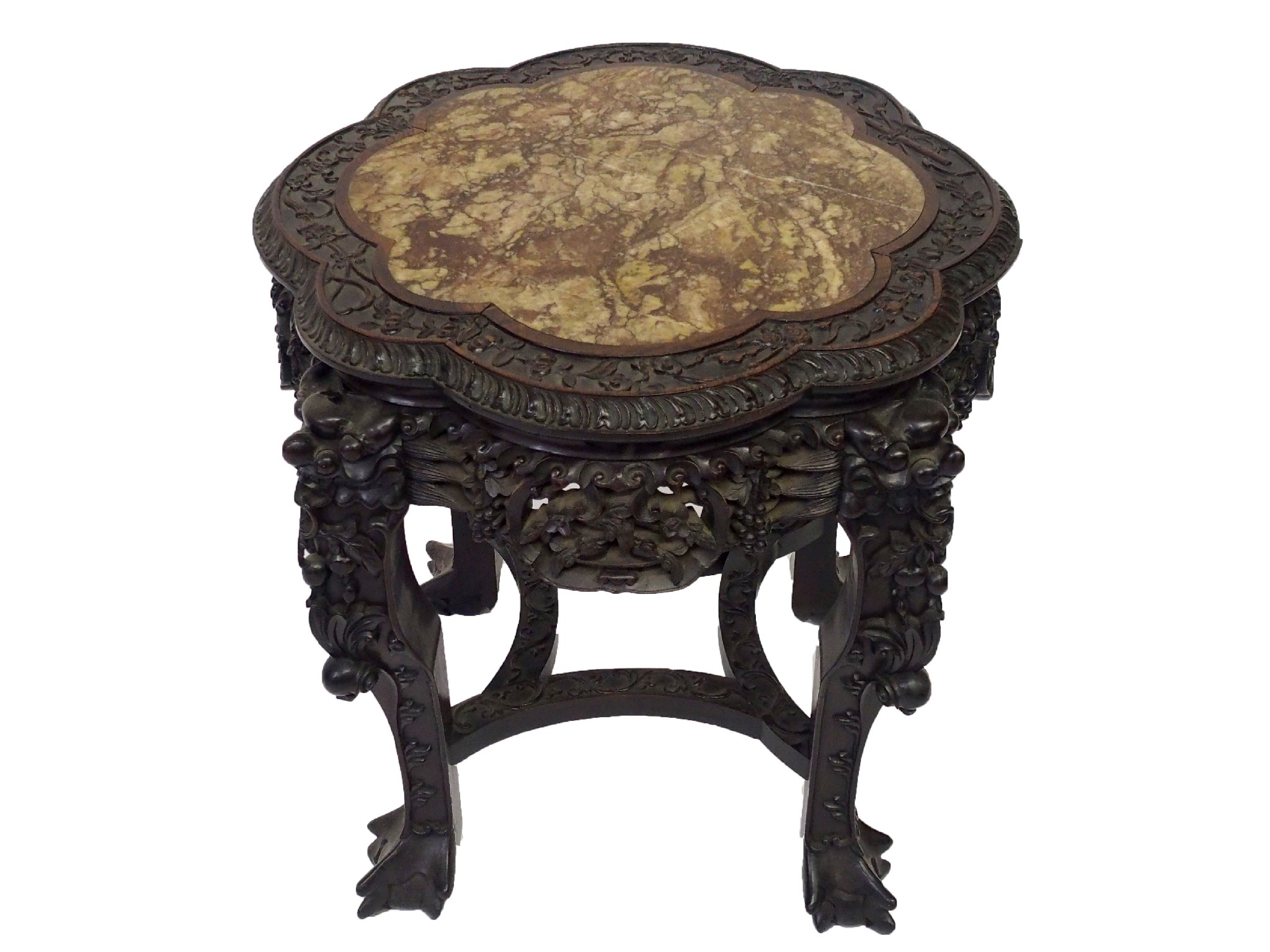 Appraisal: A Chinese rosewood octofoil pedestalwith inset marble top surrounded by