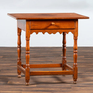 Appraisal: A William and Mary Cherrywood One-Drawer Tavern Table Likely Pennsylvania