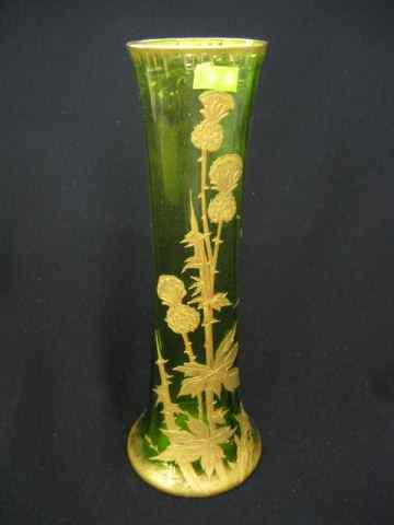 Appraisal: Victorian Enameled Art Glass Vase elaborate gold thistle decor on