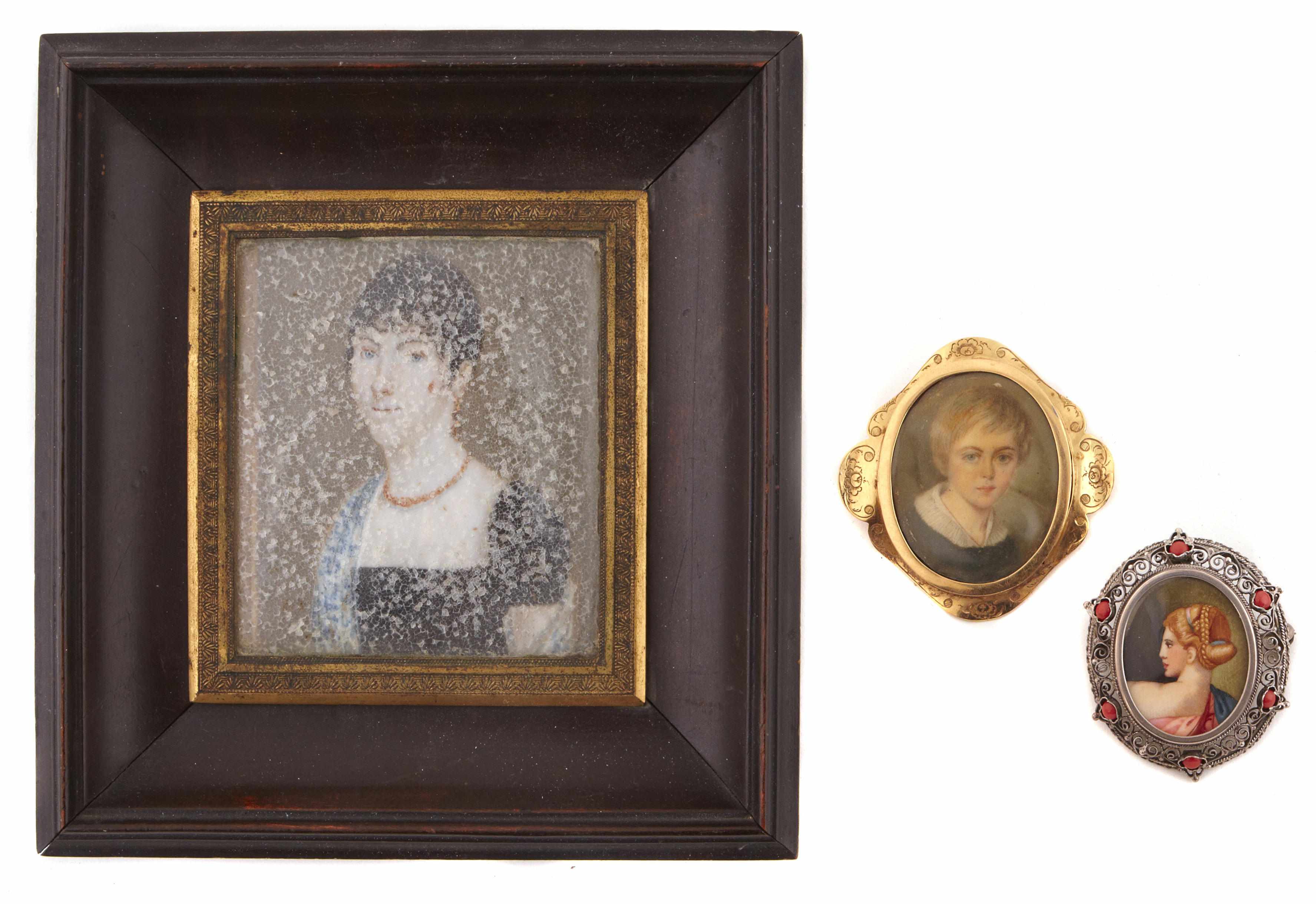 Appraisal: A group of three framed portrait miniatures th centurydimensions of