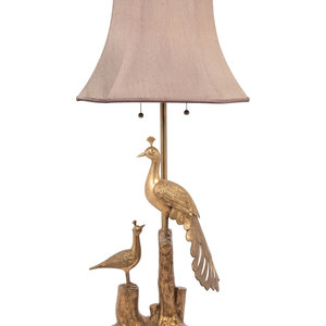 Appraisal: A Gilt Metal Peafowl Lamp th Century Height overall inches