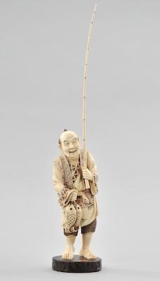 Appraisal: A Carved Ivory Figurine of a Fisherman Finely carved ivory