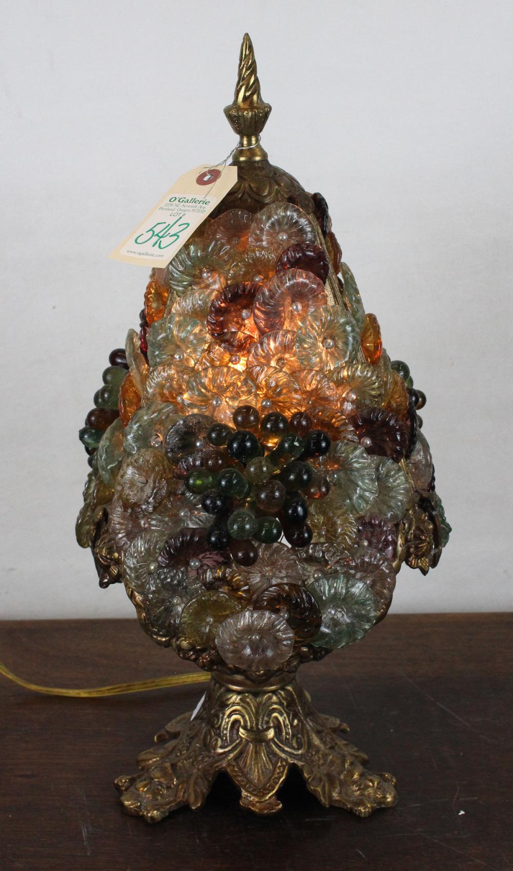 Appraisal: VENETIAN GLASS AND GILT BRONZE TABLE LAMP featuring hand pieced