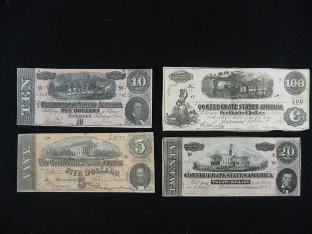 Appraisal: pcs Confederate Civil War Currency all original notes from Richmond