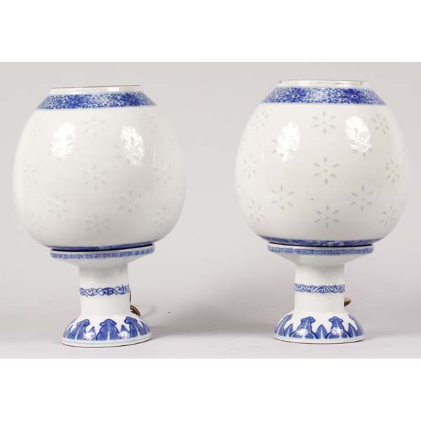 Appraisal: Pair Chinese blue and white porcelain rice glaze electric luminary