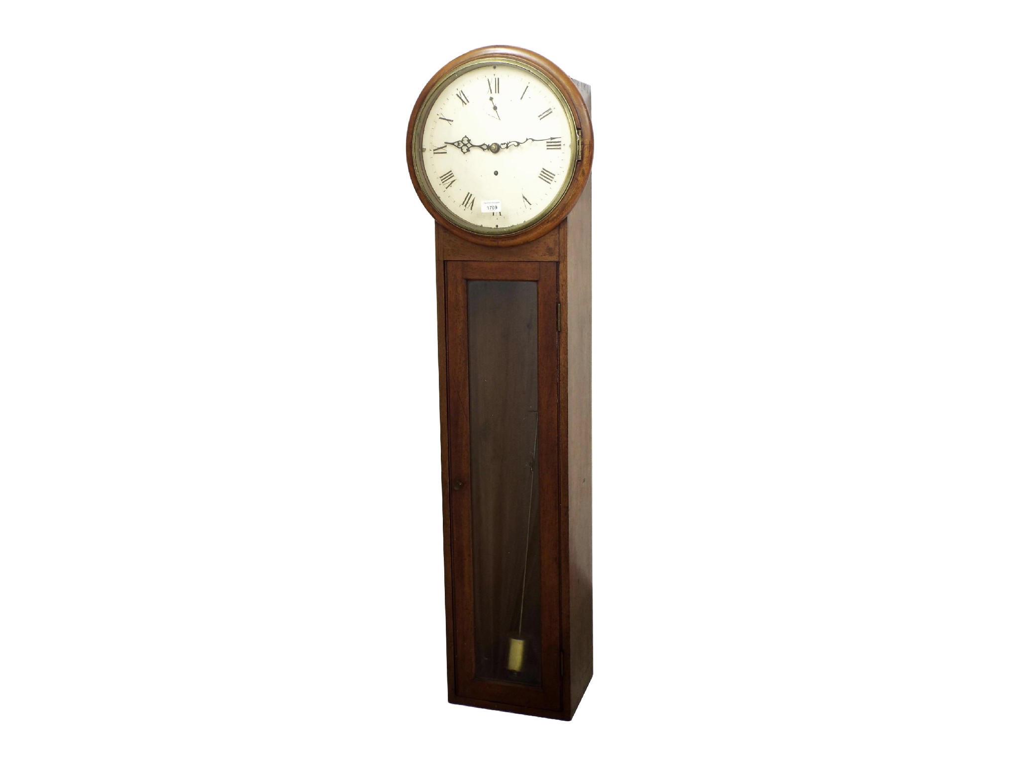 Appraisal: Mahogany wall trunk timepiece of long duration the white dial