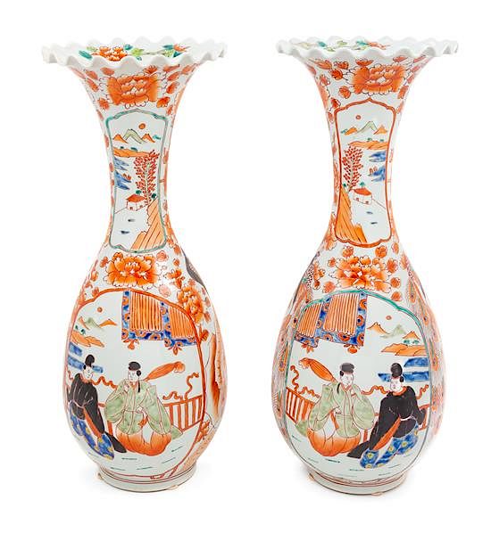 Appraisal: A Pair of Japanese Kutani Porcelain Vases Height inches A