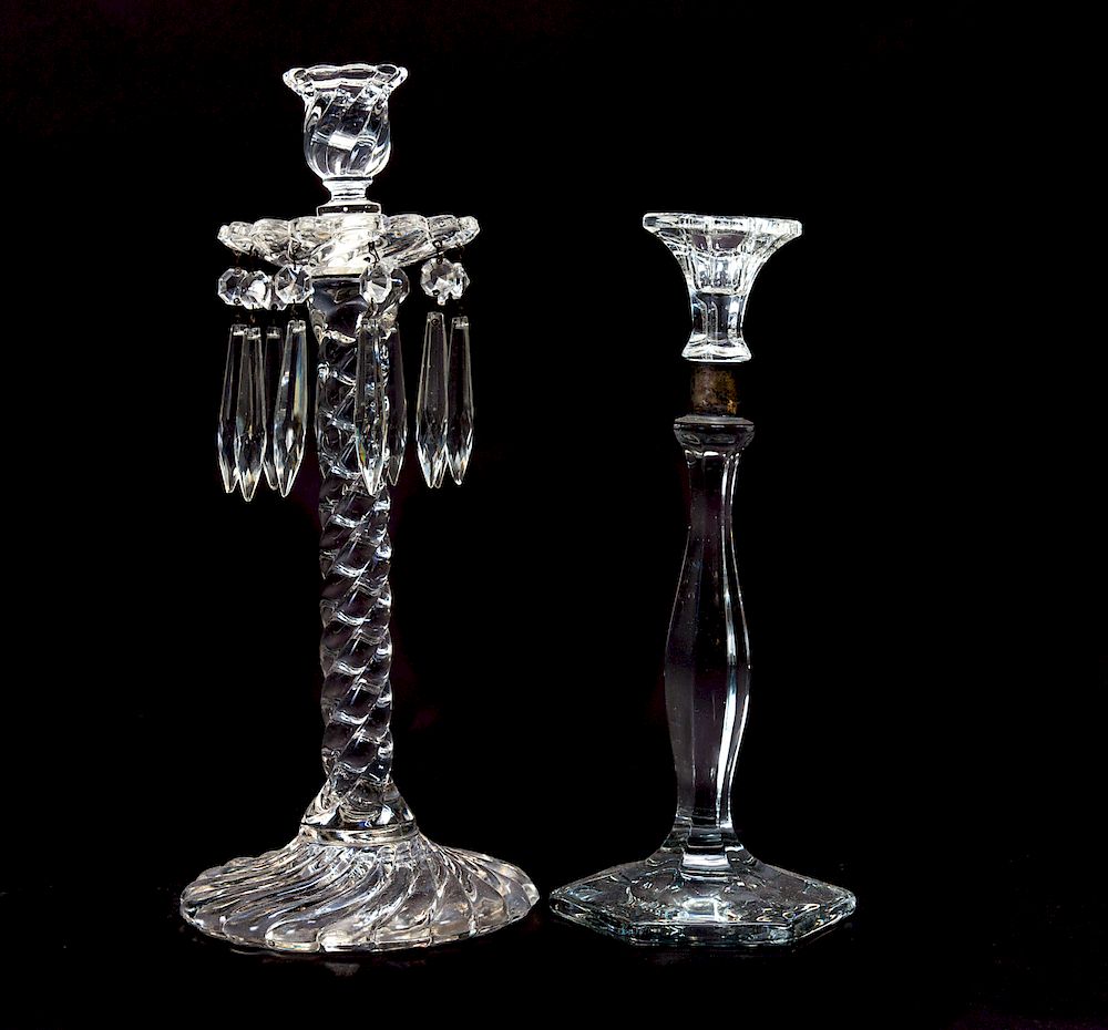 Appraisal: Inch Fostoria Old Colony Candle Stick and Heisey Excellent condition