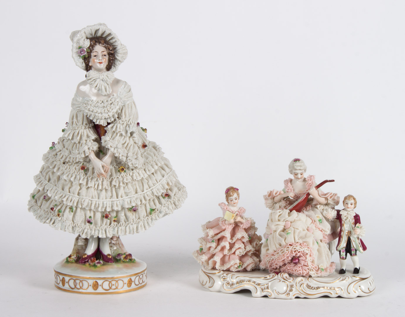 Appraisal: Two Dresden crinoline porcelain figures early th century figure of