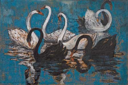 Appraisal: HAYLEY LEVER Swans at Monclair Park NJ Pastel and gouache