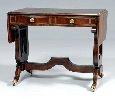 Appraisal: Classical inlaid mahogany sofa table highly figured mahogany veneers with