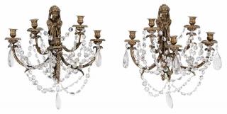 Appraisal: Pair French Empire Style Five Wall Sconces gilt bronze figural