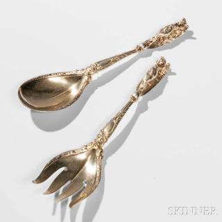 Appraisal: Gorham Sterling Silver-gilt Salad Serving Spoon and Fork Providence late